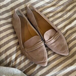 Express Suede Tan Loafers with Gold Accent